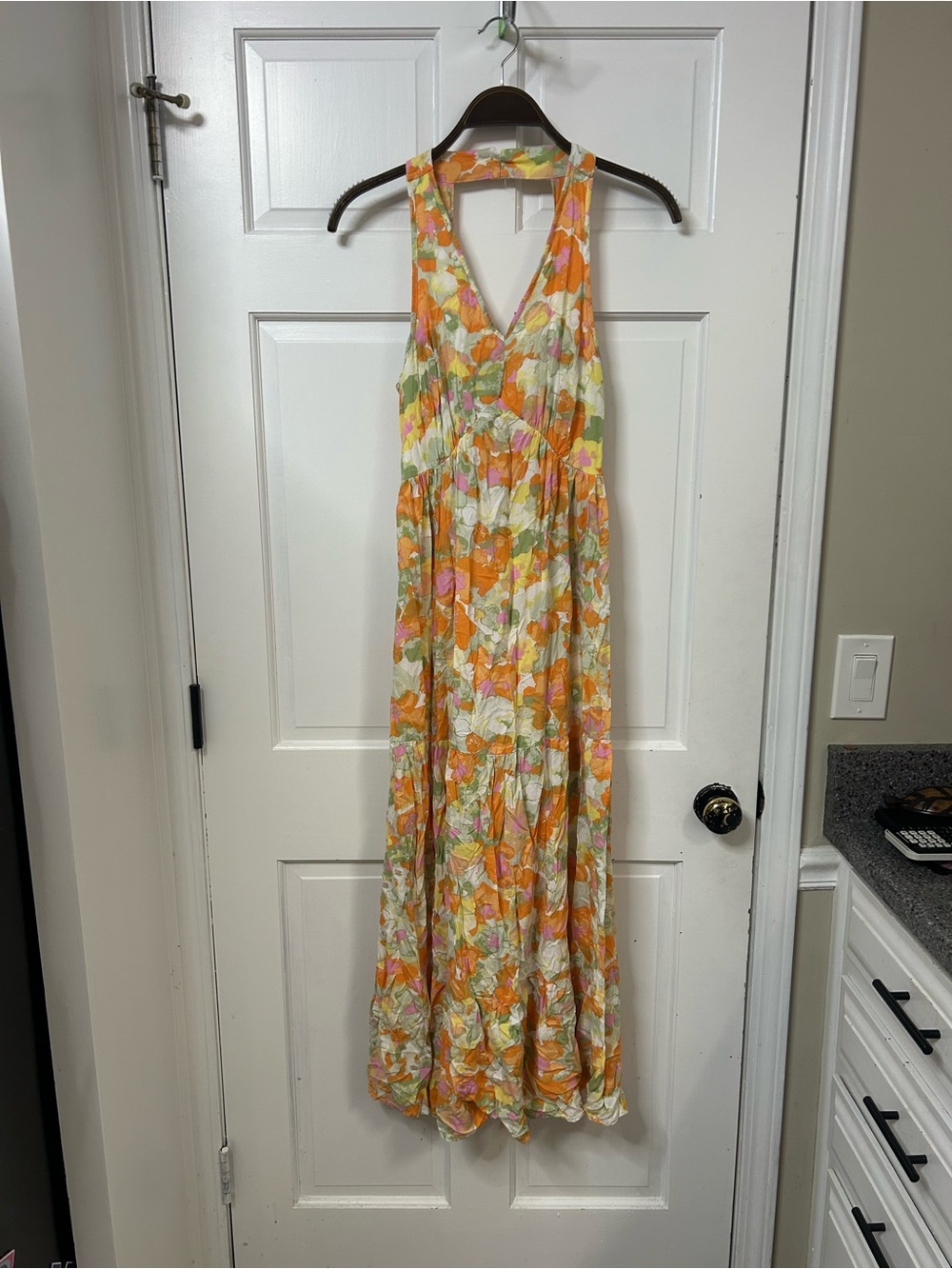 Japna Orange, Pink and Cream Floral Halter Maxi Dress